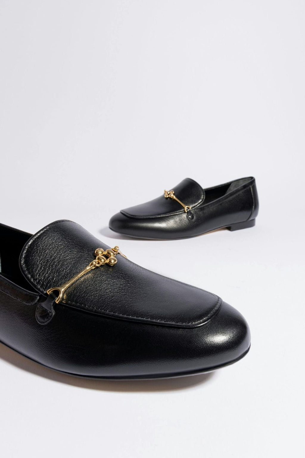 Black Leather Loafer with Gold Hardware