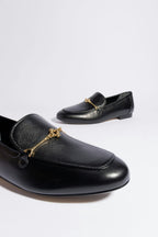 Black Leather Loafer with Gold Hardware