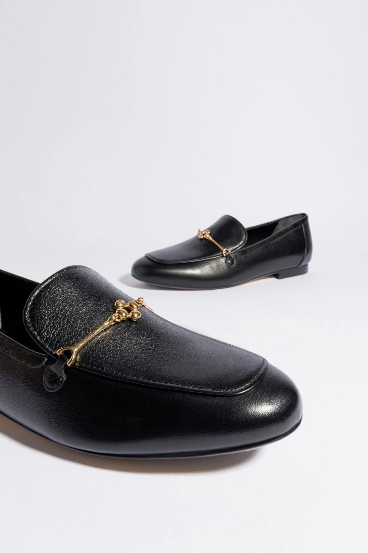 Black Leather Loafer with Gold Hardware